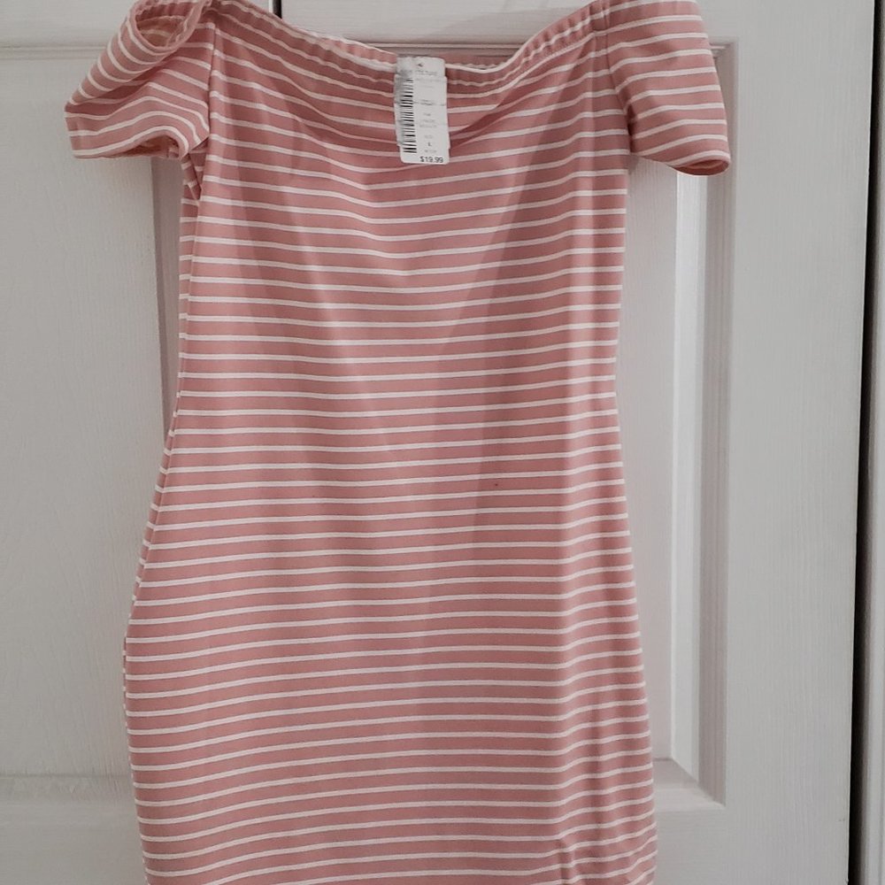 Off Shoulder Pink Dress - Fitted